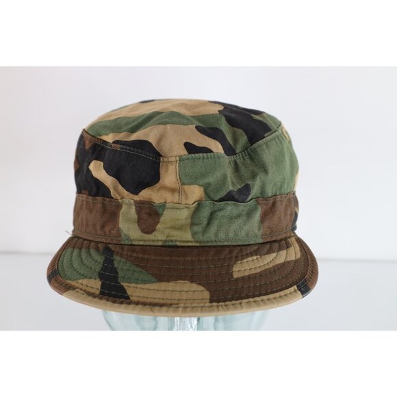 Vintage 80s USGI Distressed Military Woodland Camouflage Cap Hat 7 5/8 USA - Picture 2 of 10